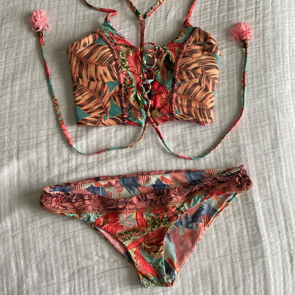 Maaji reversible lace up tasseled bikini Medium
